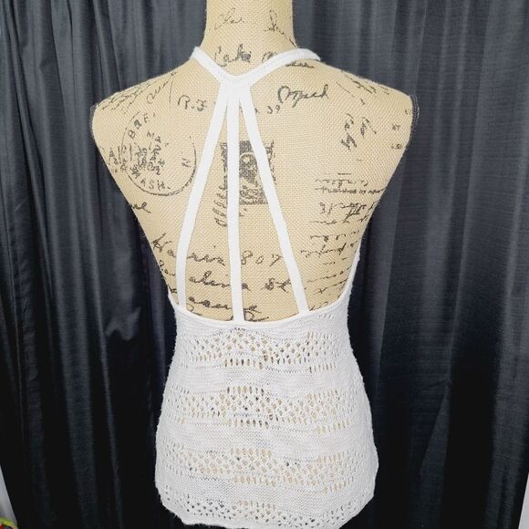 White Crochet Boho High Neck Hippie Tank Top Express Medium - Picture 3 of 10